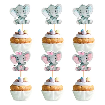 12Pcs Vaaleanpunainen Elefantti Cupcake Topper Lapset Syntymäpäivä Osapuolen Kakku Sisustus Vauva Suihku Suosii Tasa Paljastaa Puolue Tarvikkeita