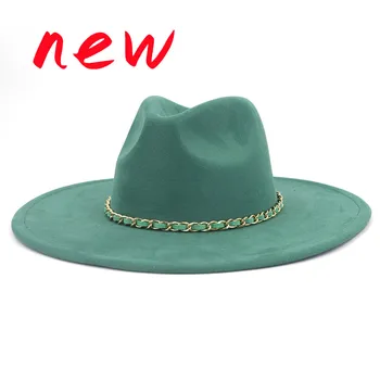 Fedora hat2022 Uusi Sama Väri Ketju Iso Vanteen Sydän Ylhäältä 9,5 cm Helman Muoti Top Hat Unisex Mokka Jazz Hattu