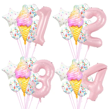 7pcs Ice Cream Cone Helium Ilmapalloja 40inch Vaaleanpunainen Numero Konfetti Latex Ballon Lasten Leluja Syntymäpäivä Osapuolen Koristeet Vauva Suihku
